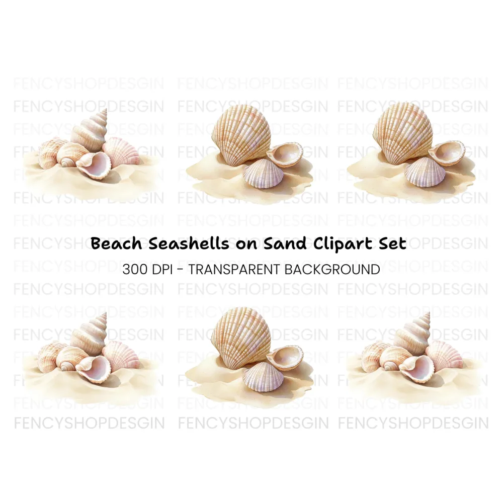 Beautiful Seashells on Sand Clipart Bundle
