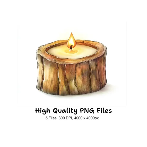 Rustic Wood Candle Clipart Bundle