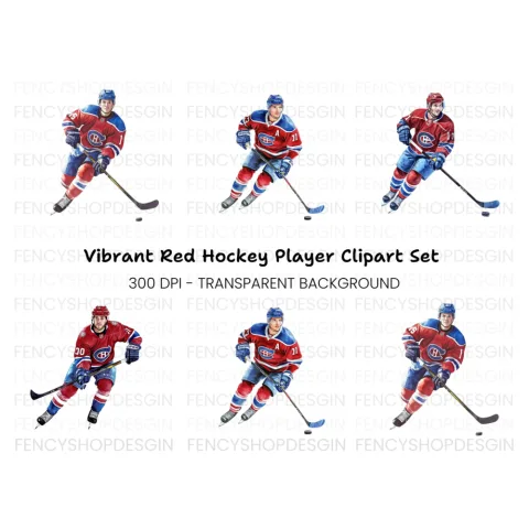 Red Hockey Team Action Clipart Bundle