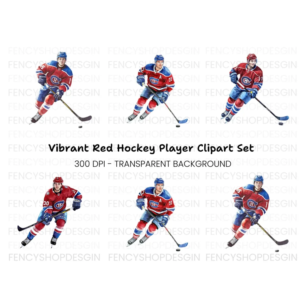 Red Hockey Team Action Clipart Bundle