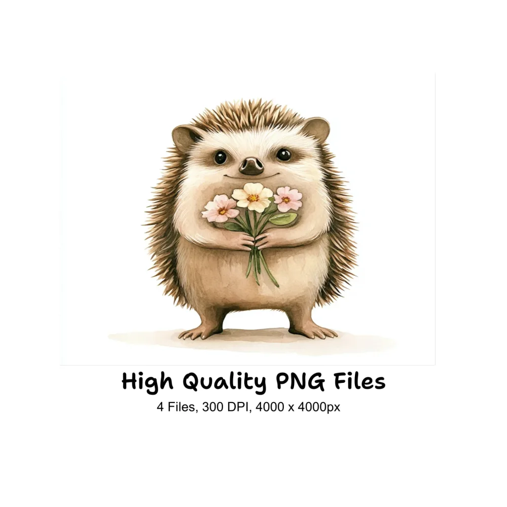 Cute Hedgehog with Flowers Clipart Bundle