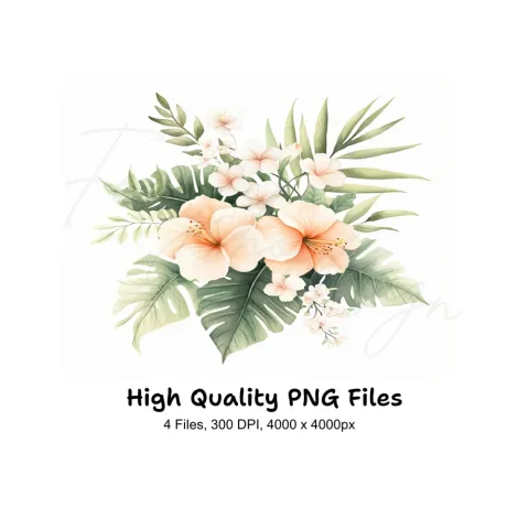 Tropical Hibiscus Clipart Bundle