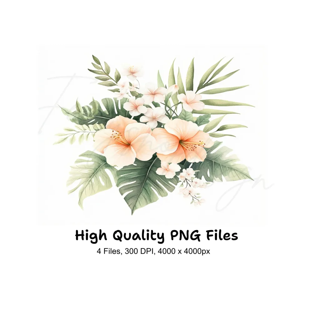 Tropical Hibiscus Clipart Bundle