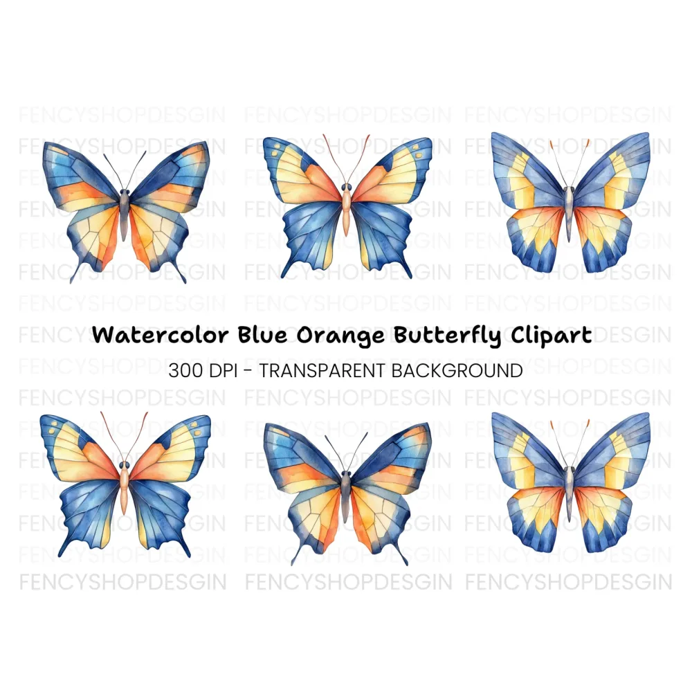 Blue and Orange Butterfly Clipart Bundle