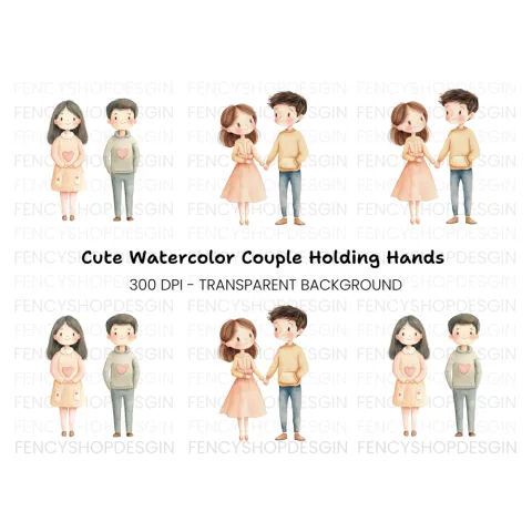 Cute Cartoon Couple Characters Clipart Bundle
