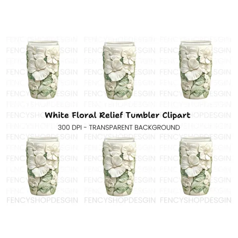 Elegant White Floral Tumbler Clipart Bundle