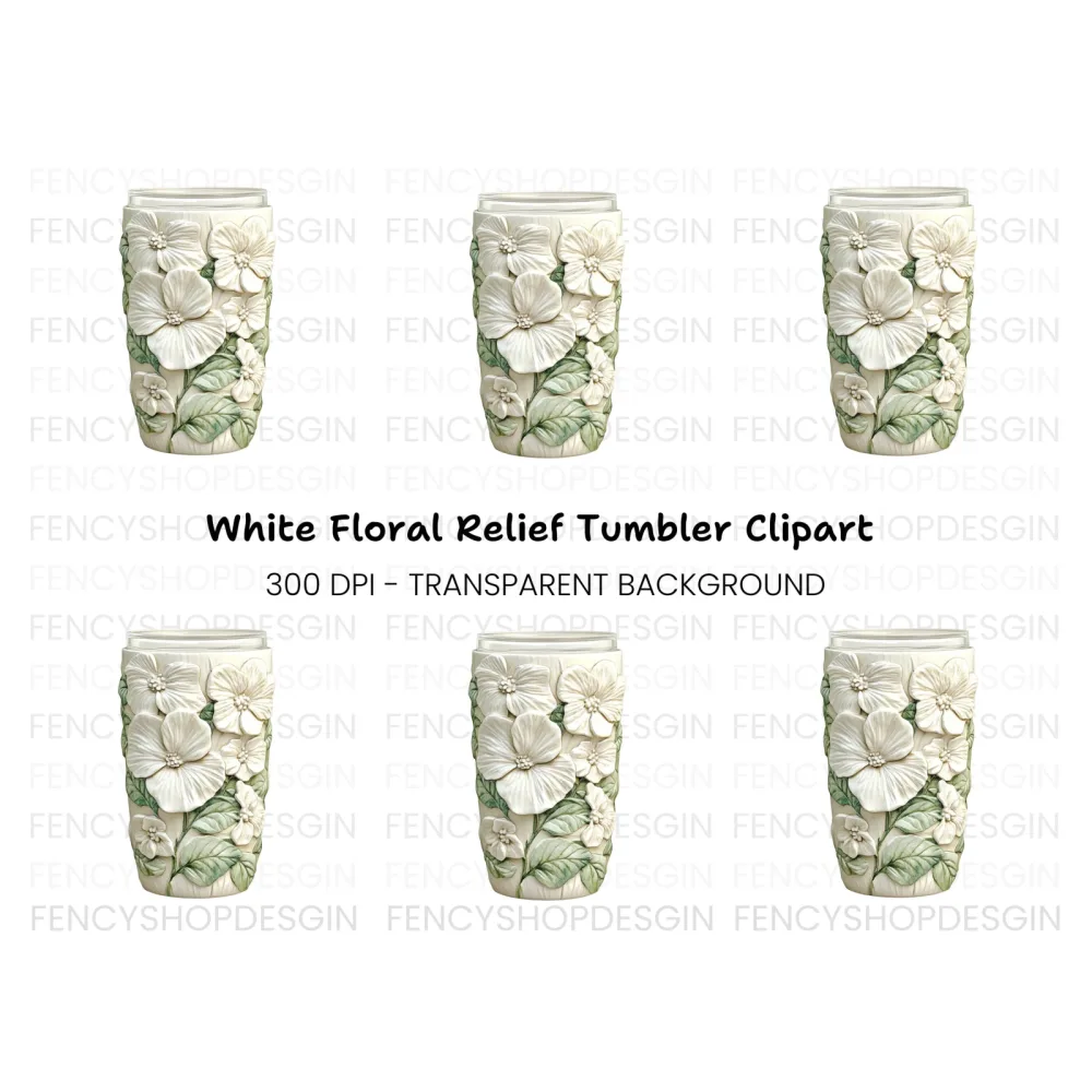 Elegant White Floral Tumbler Clipart Bundle