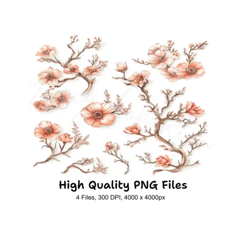 Peach Blossom Clipart Bundle