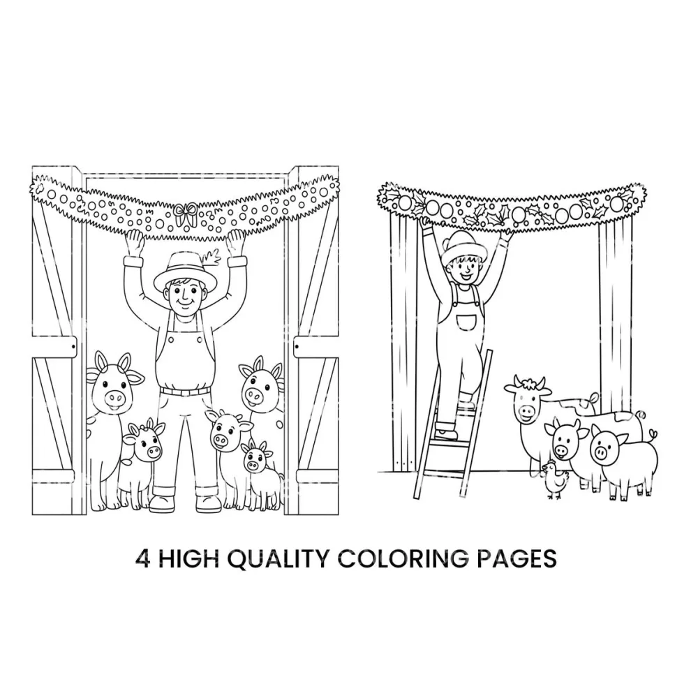 Farmer Decorating Barn with Animals Coloring Books
