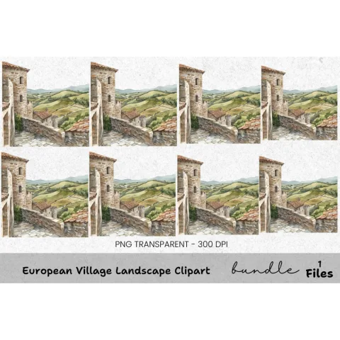 European Village Landscape Clipart Bundle