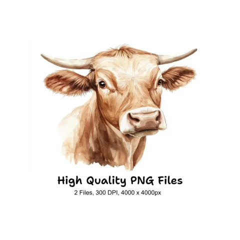 Brown Cow Head Clipart Bundle