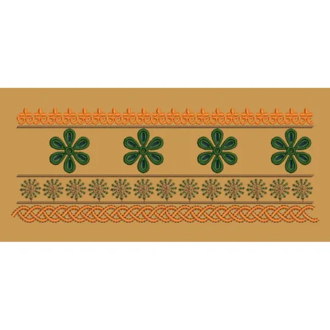 Green Flower And Golden Jacquard Border Embroidery Design