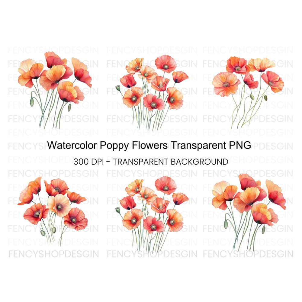 Poppy Flower Clipart Bundle