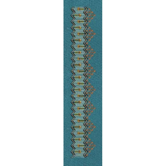Teal Diamond Chain Border Teal Blue & Orange Embroidery Design