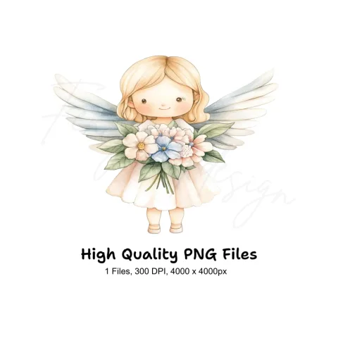Praying Angel with Flowers Clipart Bundle