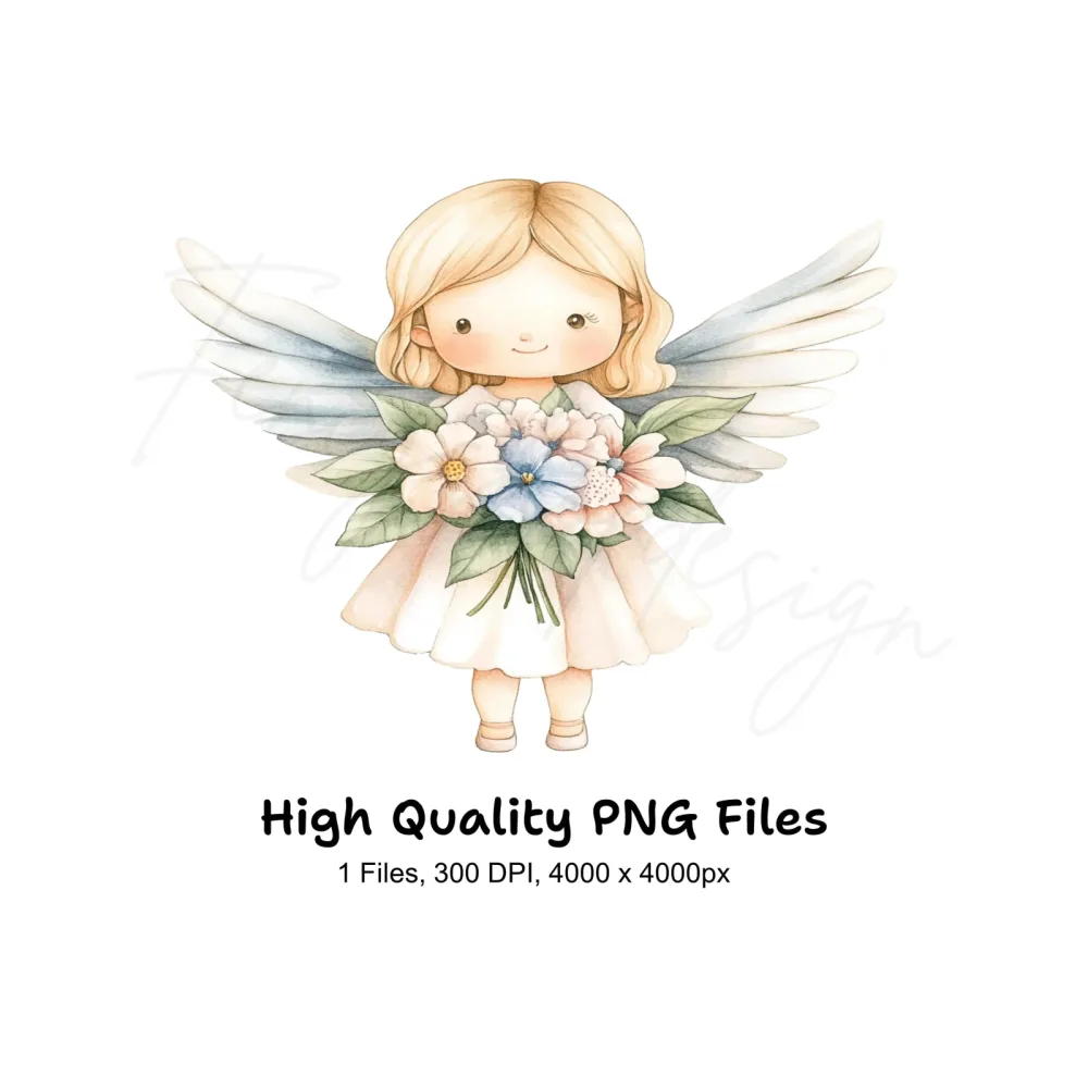 Praying Angel with Flowers Clipart Bundle
