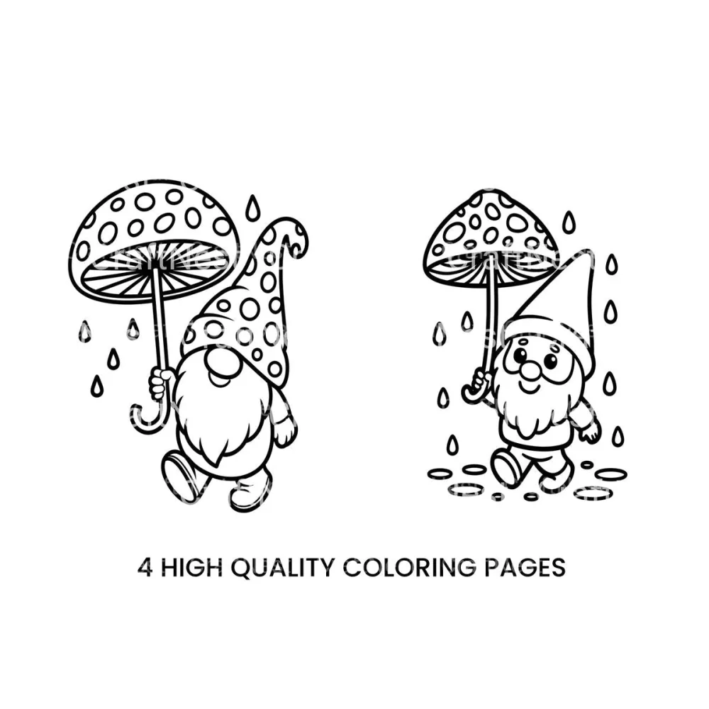 Cute Gnomes with Mushroom Umbrellas Coloring Books