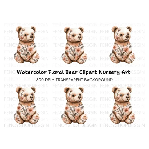 Floral Bear Baby Shower Clipart Bundle