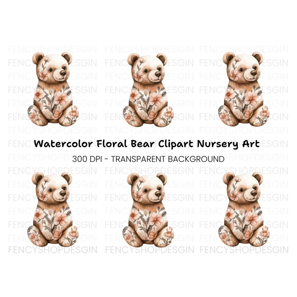 Floral Bear Baby Shower Clipart Bundle