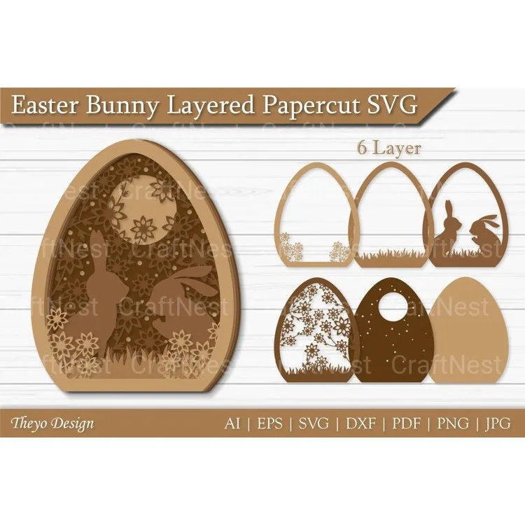 Easter Bunny Layered Papercut SVG Bundle