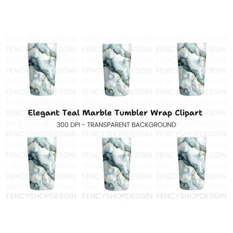 Elegant Teal Marble Tumbler Clipart Bundle
