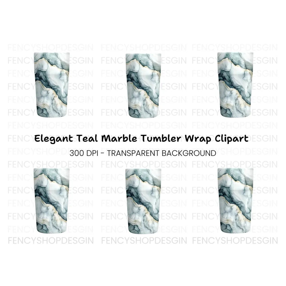 Elegant Teal Marble Tumbler Clipart Bundle