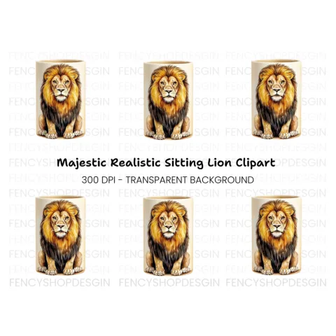Regal Sitting Lion Illustration Clipart Bundle