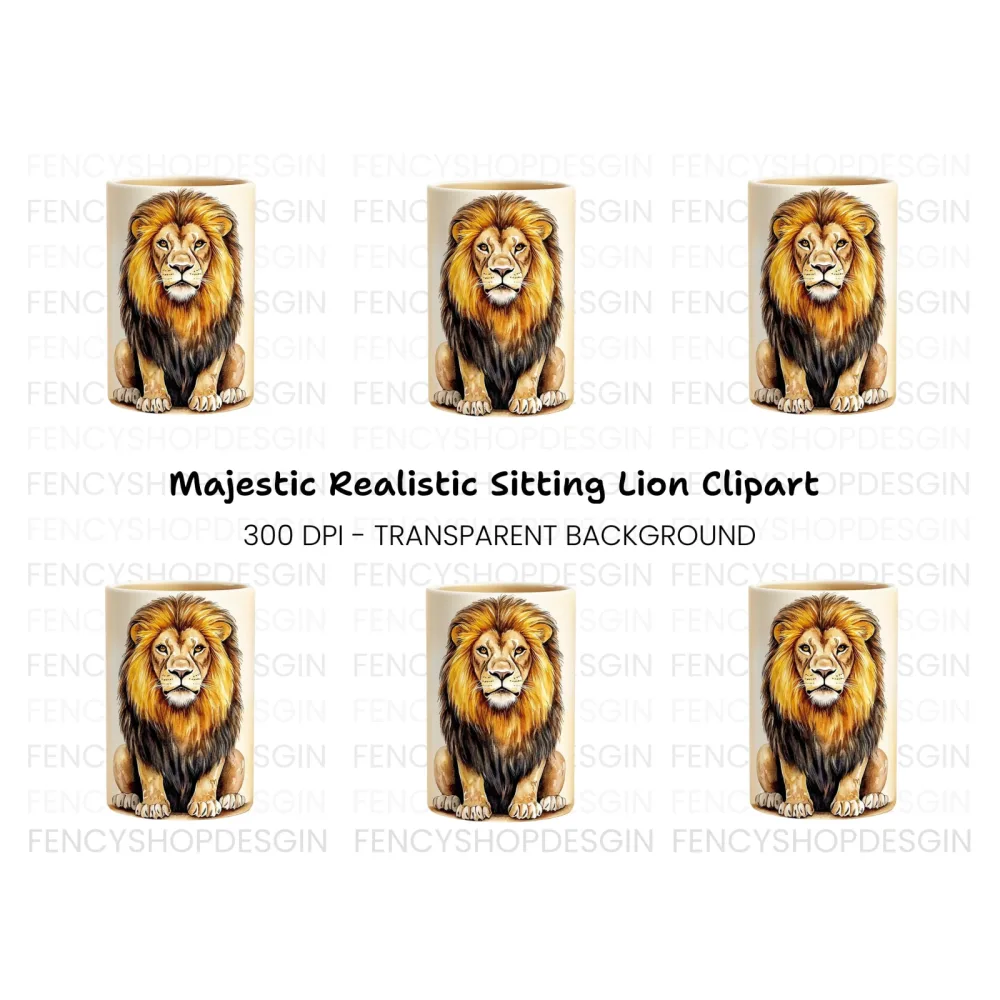 Regal Sitting Lion Illustration Clipart Bundle