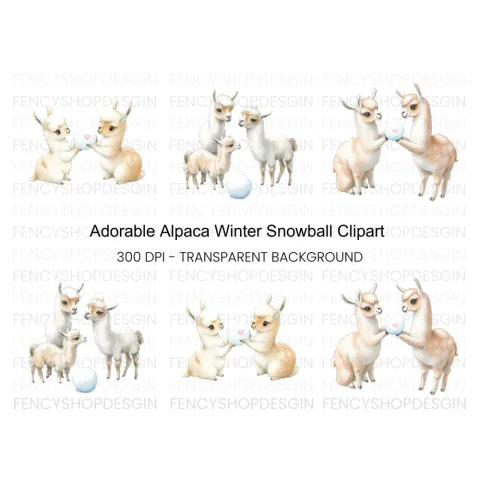 Adorable Llama Snowball Fight Clipart Bundle