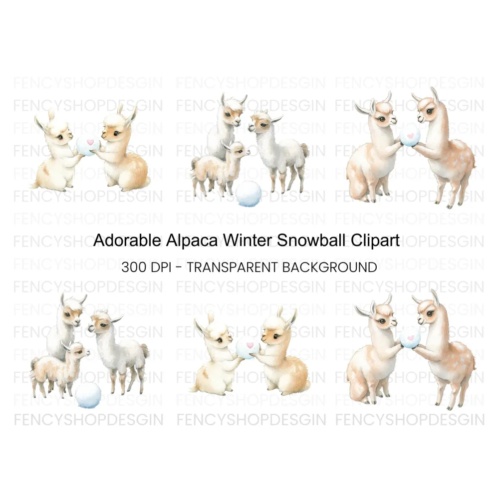 Adorable Llama Snowball Fight Clipart Bundle