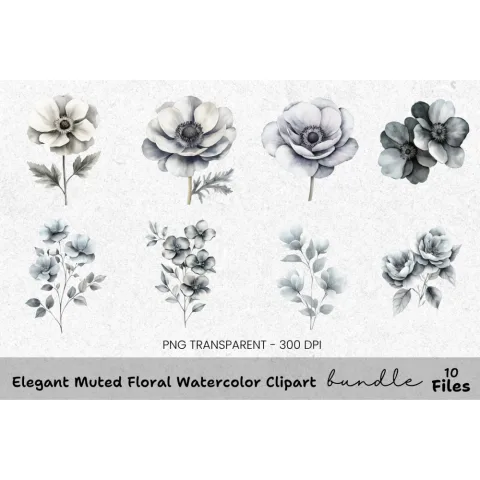 Elegant Muted Floral Clipart Bundle