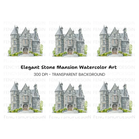 Elegant Stone Manor House Clipart Bundle