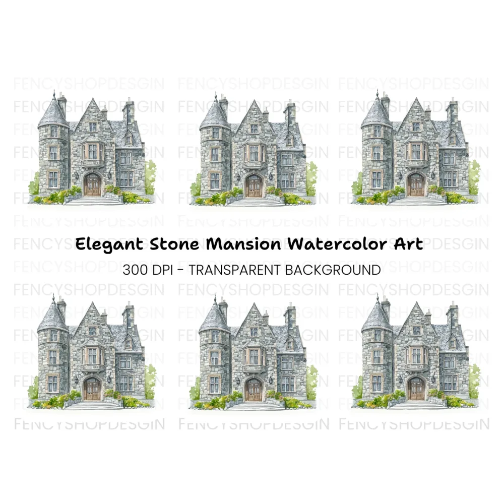 Elegant Stone Manor House Clipart Bundle