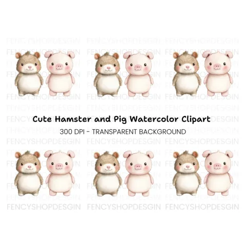 Cute Hamster and Piglet Duo Clipart Bundle