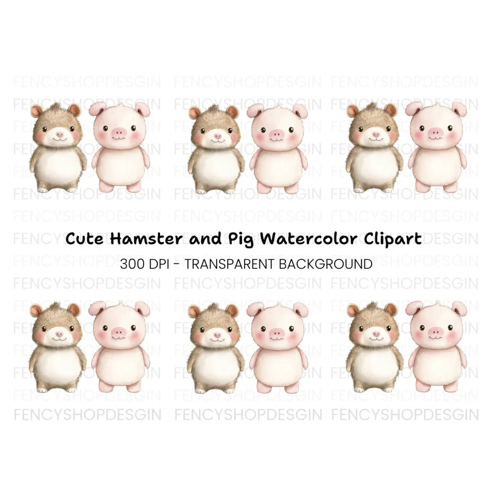 Cute Hamster and Piglet Duo Clipart Bundle