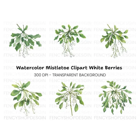 Mistletoe Sprigs Christmas Clipart Bundle