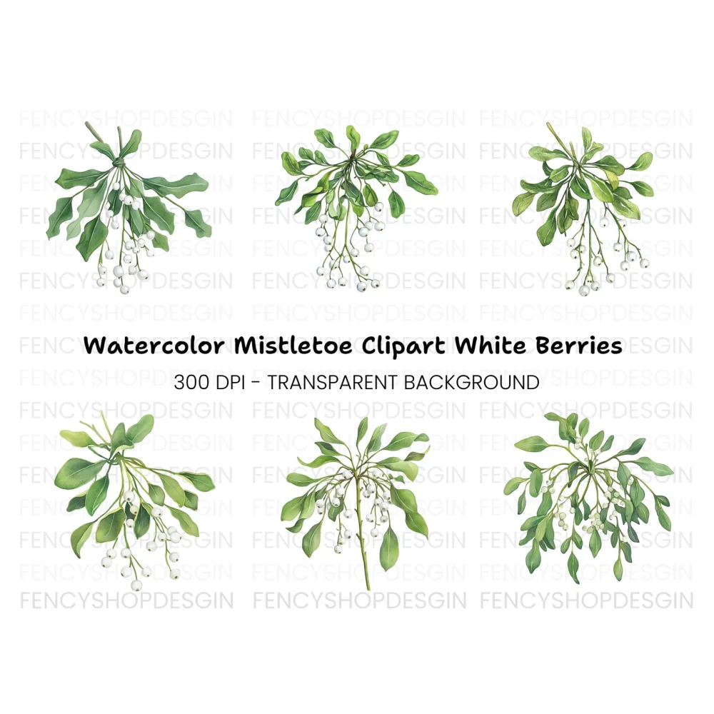 Mistletoe Sprigs Christmas Clipart Bundle