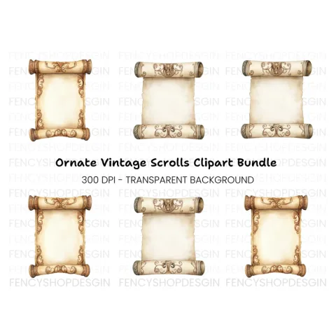Ornate Scroll Decorative Borders Clipart Bundle