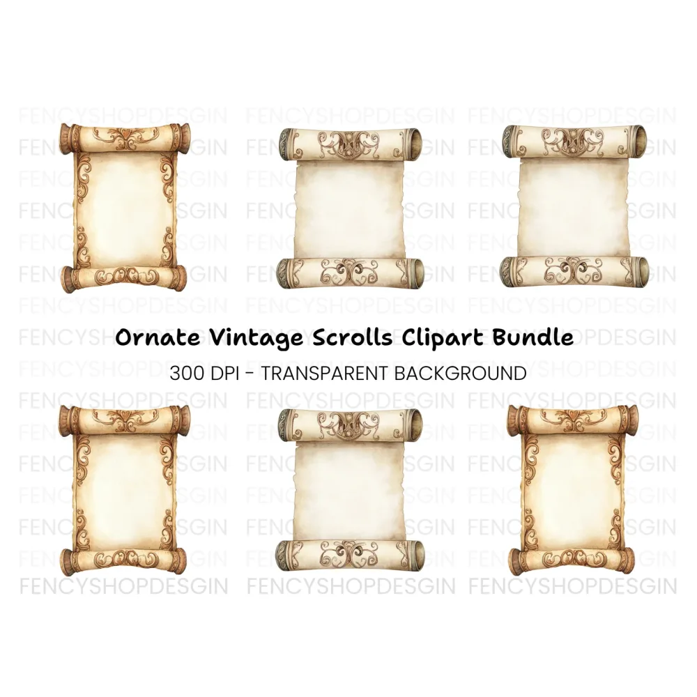 Ornate Scroll Decorative Borders Clipart Bundle