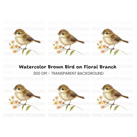 Brown Bird with Flowers Clipart Bundle