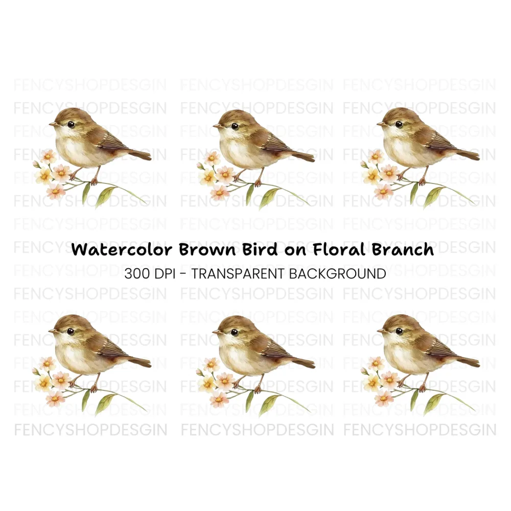 Brown Bird with Flowers Clipart Bundle