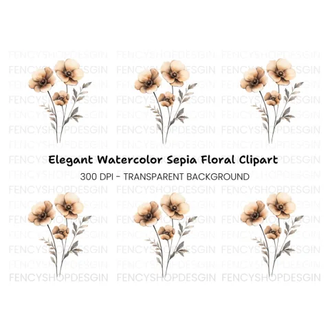 Sepia Flowers Bouquet Clipart Bundle