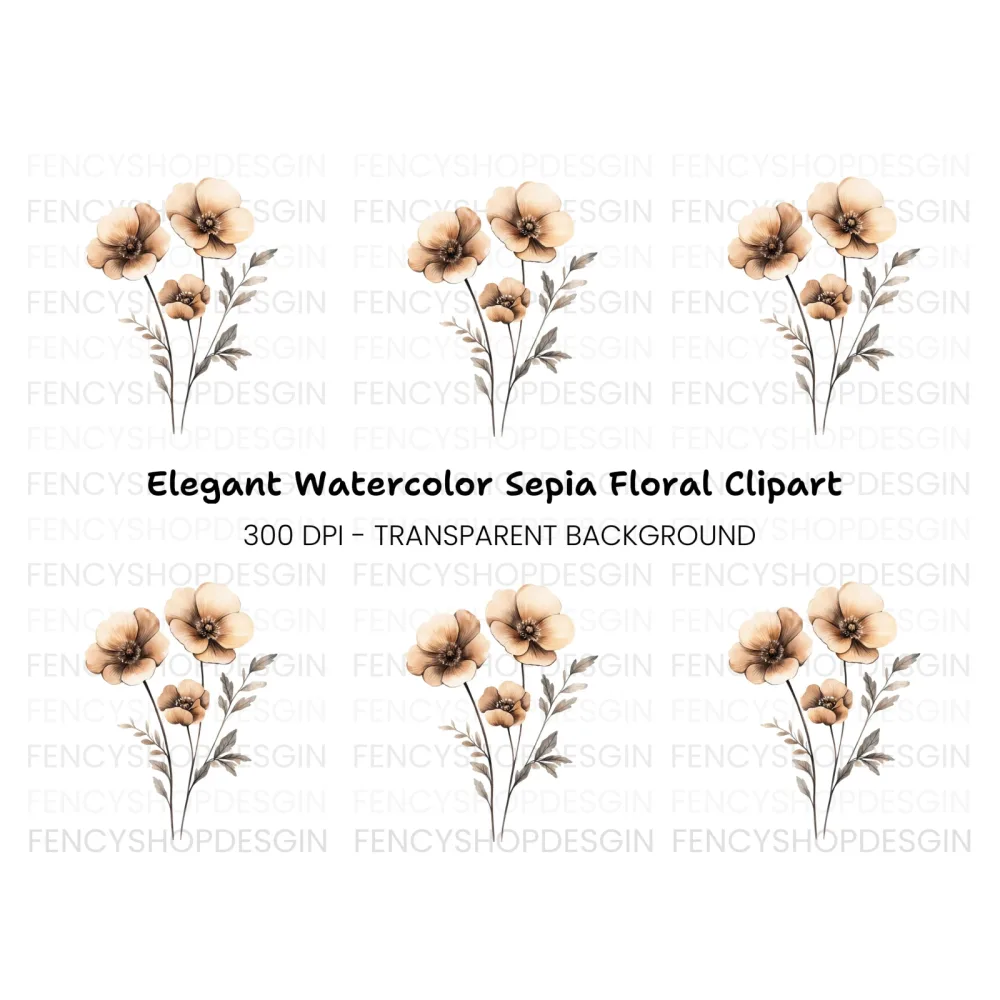 Sepia Flowers Bouquet Clipart Bundle