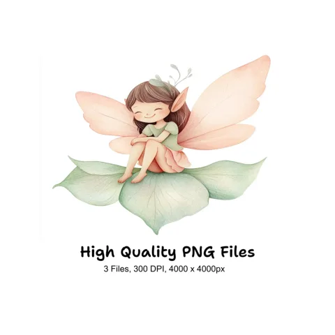 Sitting Fairies on Leaves Clipart Bundle