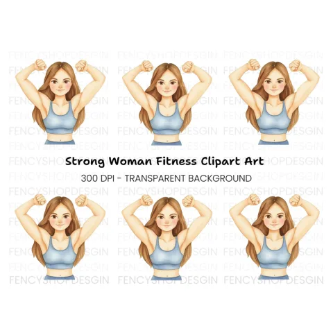 Strong Woman Fitness Power Clipart Bundle