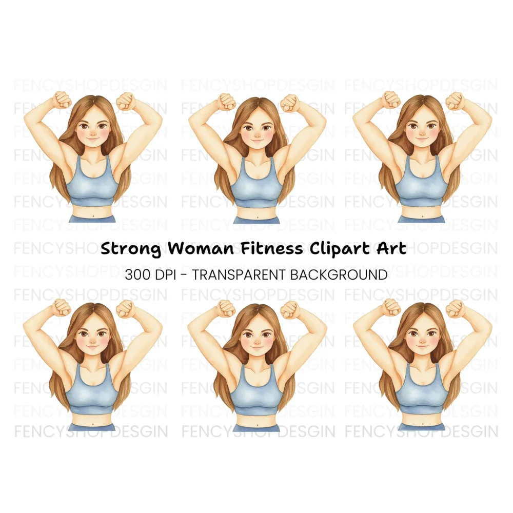 Strong Woman Fitness Power Clipart Bundle