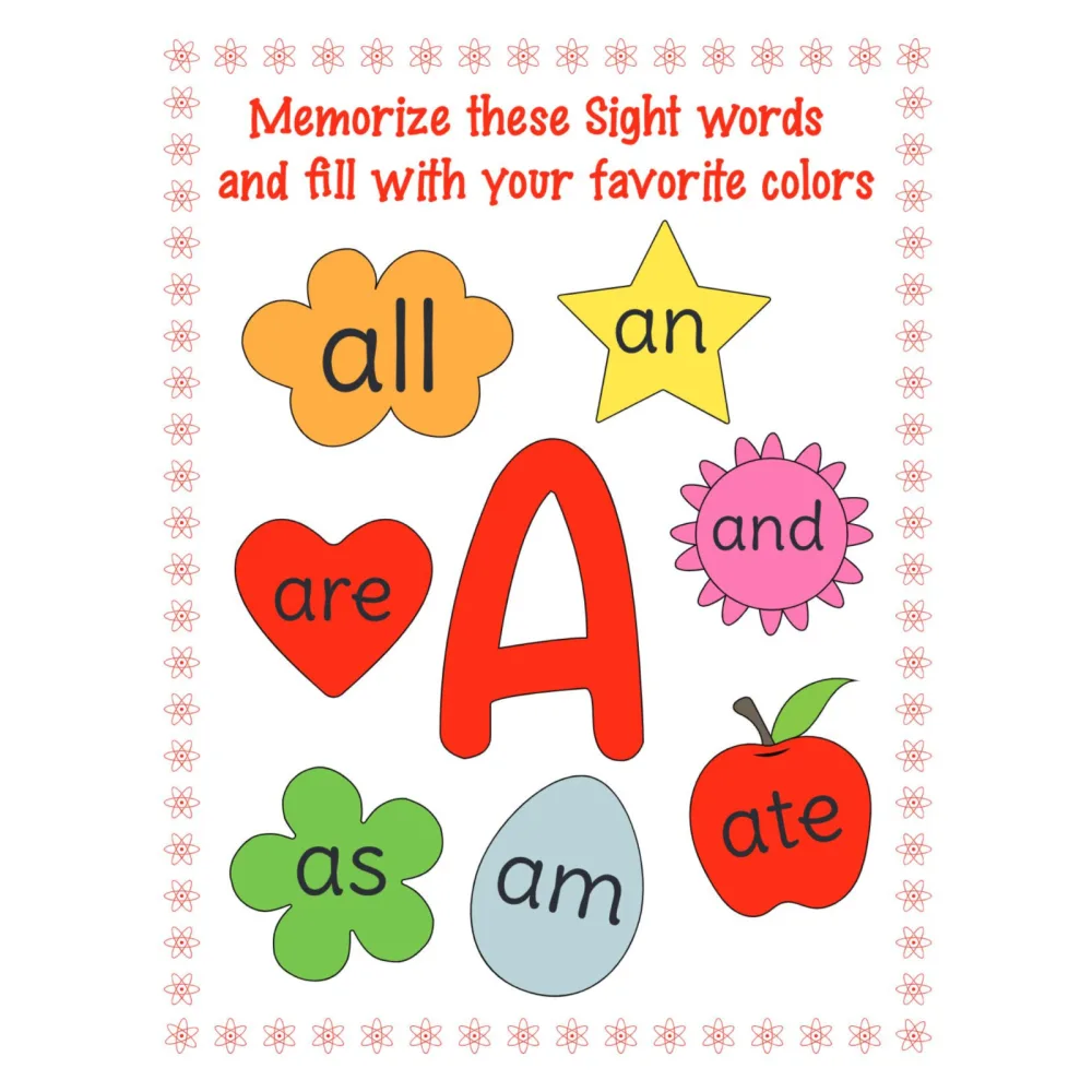 Sight Words Alphabet Coloring Pages