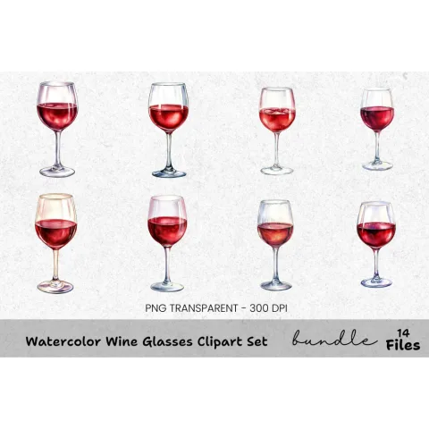 Wine Glasses Clipart Bundle