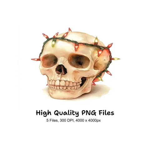 Christmas Skulls with Festive Lights Clipart Bundle