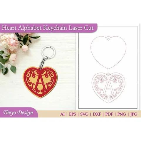 Alphabet Heart Keychain SVG Bundle